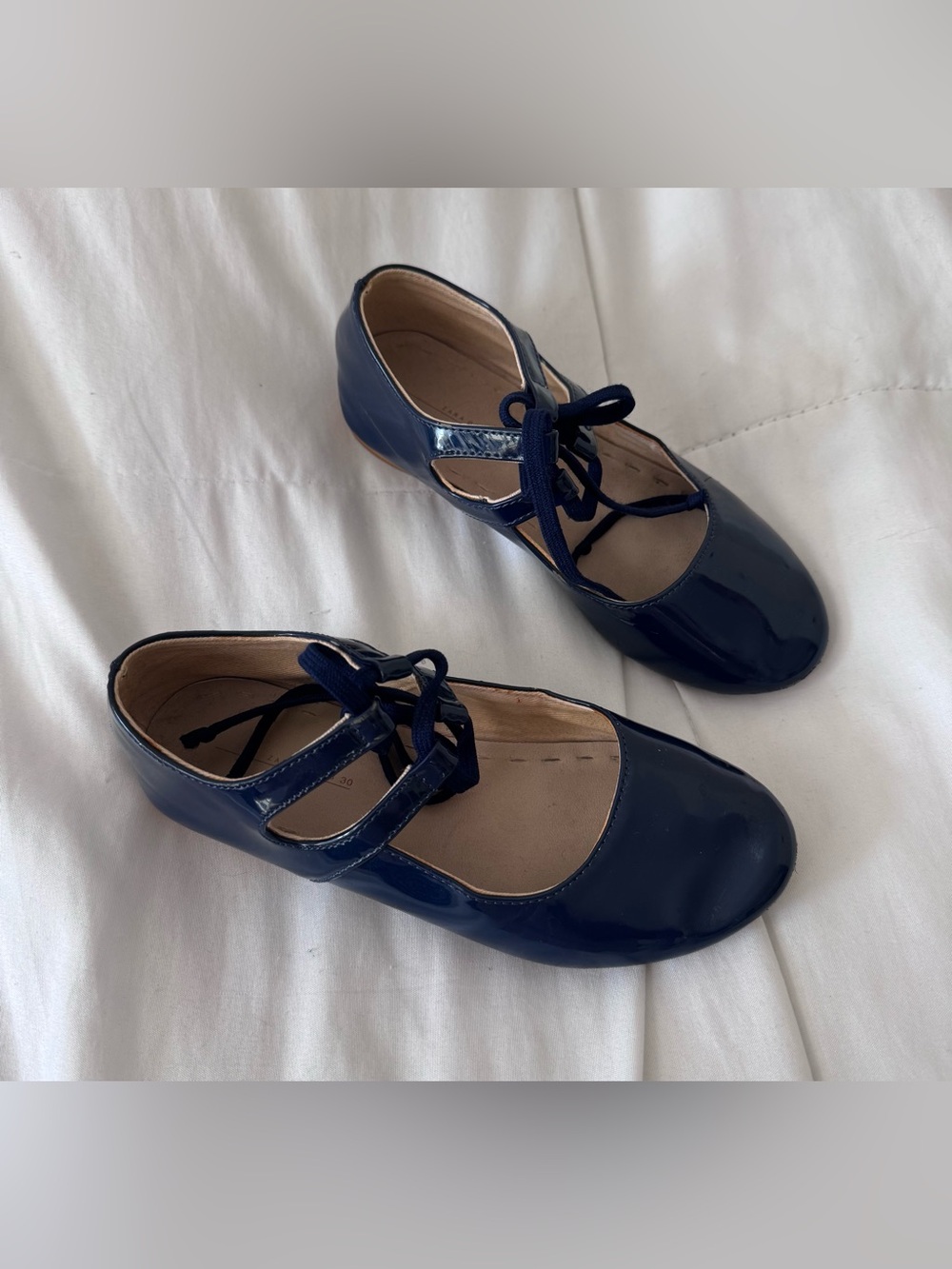 Zara Navy Patent Mary Jane with Lace Tie - Picture 2 of 10